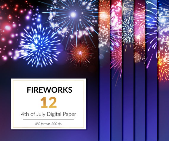 Fireworks Digital Paper, 4th of July Backgrounds, USA Patriotic Digital Paper, Independence Day, Firework Borders Il_570xn