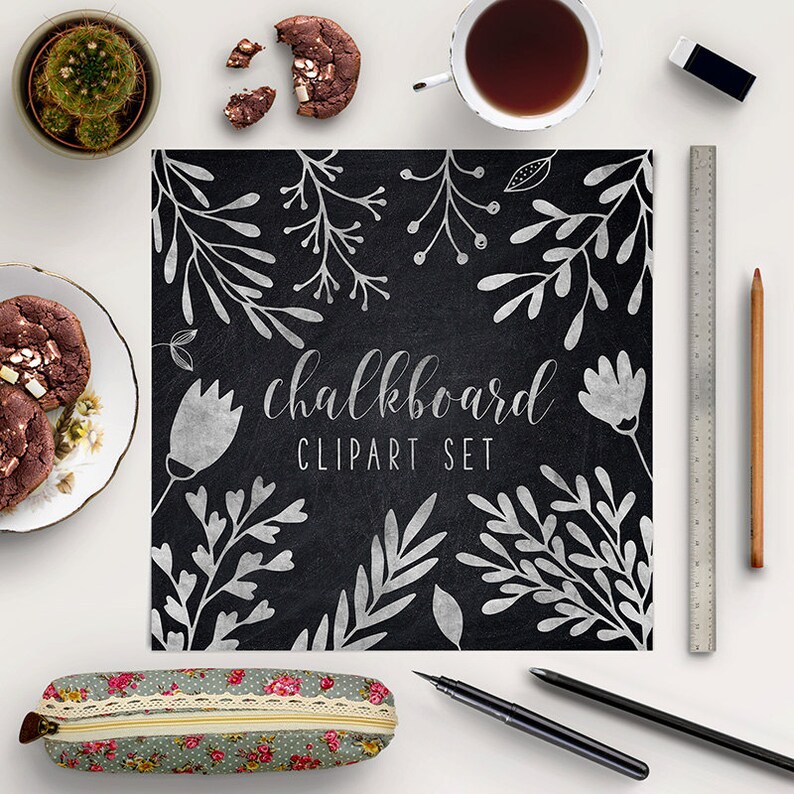 Chalkboard Plants Clipart Hand Drawn Doodles Leaves Etsy