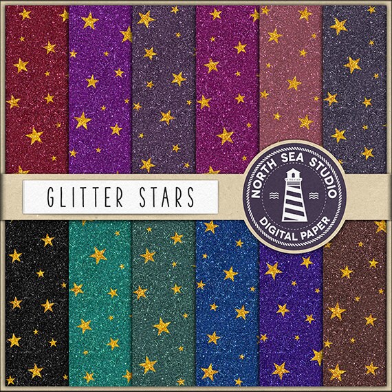 Sky Full Of Stars | Glitter Stars Paper | Starry Skies Backgrounds | Gold Stars | Printable Backgrounds | 12 Jpg, 300 Dpi Files Il_570xn