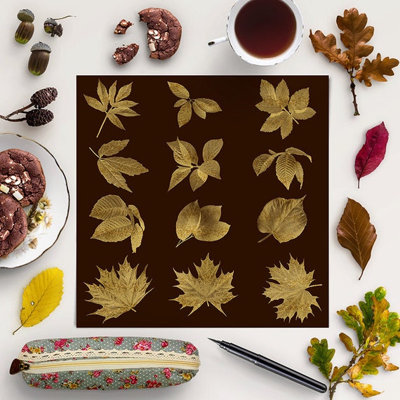 GOLD LEAF, Autumn Leaves Clipart, Gold Leafing Foil Overlays, Gold Foil Photoshop Overlays, Autumn Clip Art Il_570xn