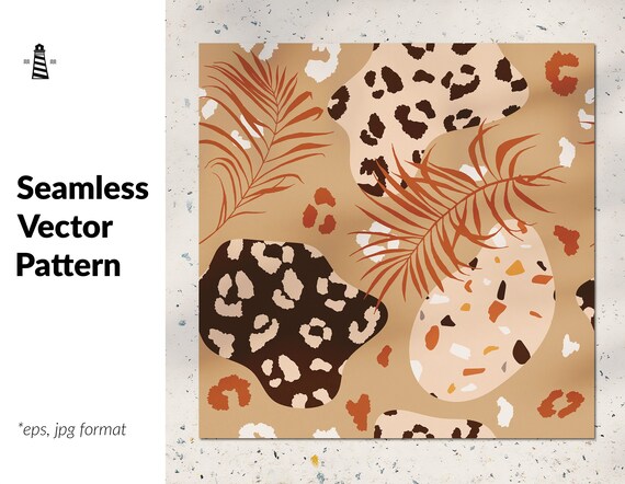 Abstract jungle digital paper with leopard print, hand drawn contemporary seamless pattern, creative collage vector background Il_570xn
