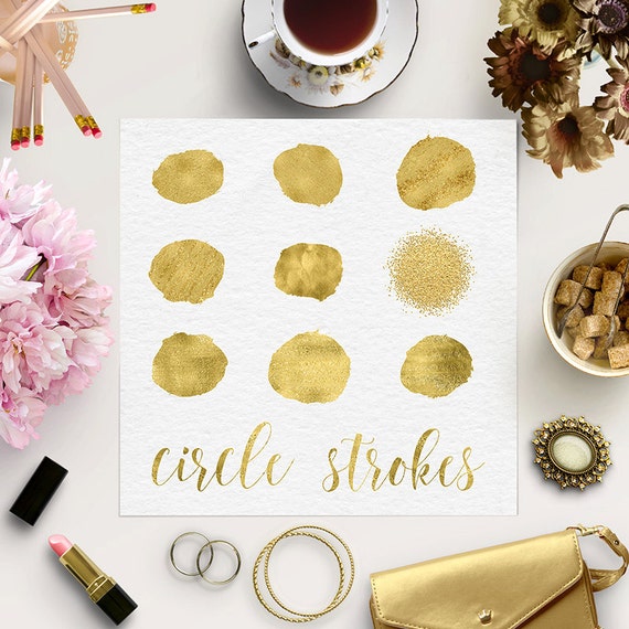 GOLD SHIMMER Circles, Circle Brush Strokes Clipart, Gold Foil & Glitter Dots, Shiny Cirle Shapes, Commercial Use, Canva Logo Design Il_570xn