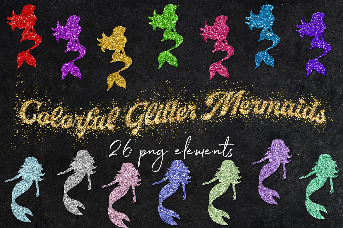 Glitter Mermaids Clip Art 26 PNG Sparkle Mermaids Glitter Etsy