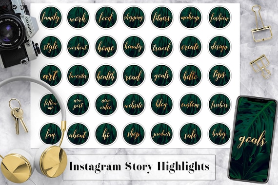 Instagram Highlight Icons, Palm Leaves Instagram Covers, Instagram Story Highlight Template, Tropical Gold Text Icons Il_570xn