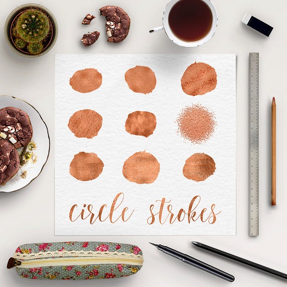 COPPER ART, Circle Brush Strokes Clip Art, Copper Clipart, Copper Round Spots, Hand Painted Splotches, Commercial Use Il_570xn