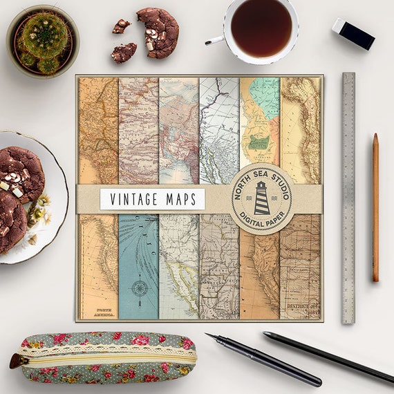 Vintage Maps Digital Paper, Old Maps Backgrounds, Old Map Patterns, Antique Paper, Instant Download Il_570xn