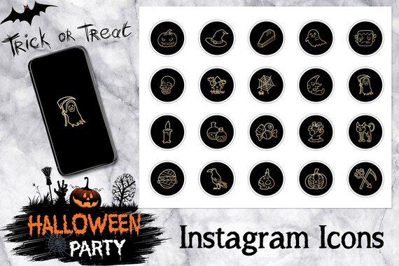 20 Gold Highlights For Instagram Stories Halloween Instagram Highlights Instagram Halloween Kit Gold Halloween Instagram Icons