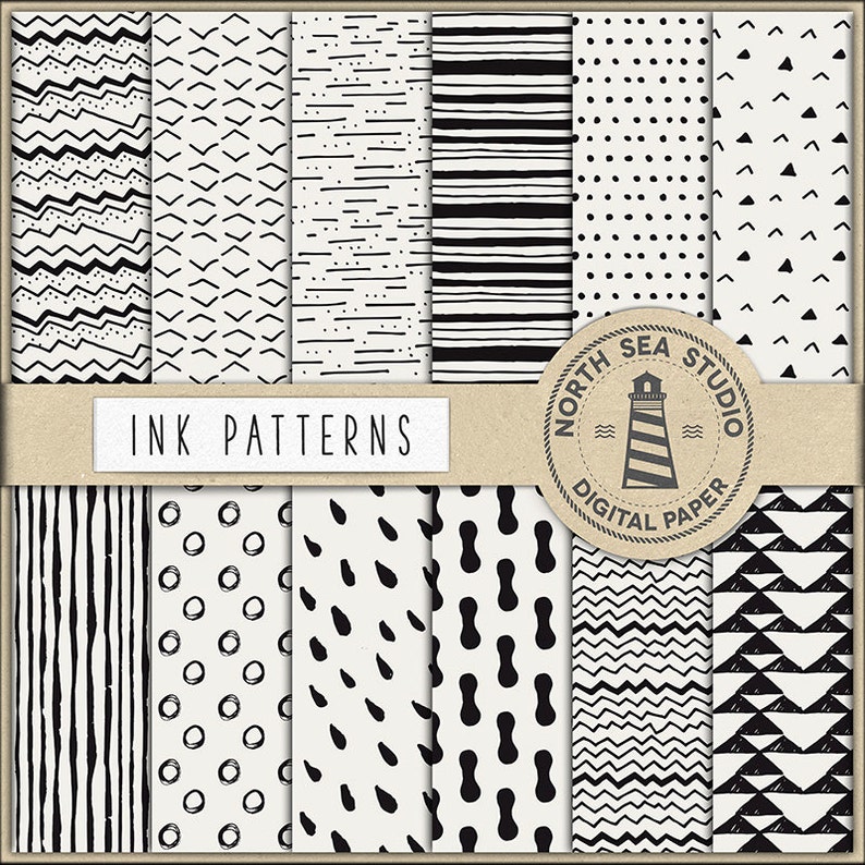 Ink Digital Paper Black Ink Papers Hand Painted Patterns Etsy