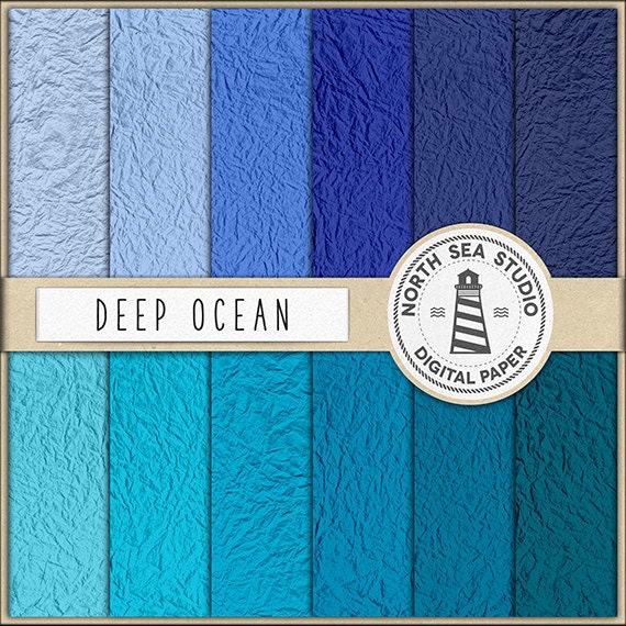 DEEP OCEAN Creased Digital Paper Creased Paper Old Backgrounds Digital Scrapbooking 12 JPG 300dpi Files Download Il_570xn