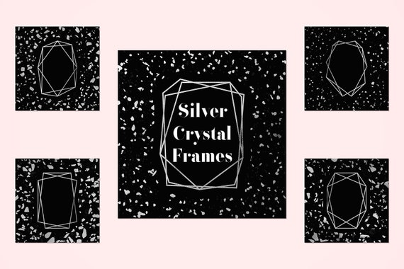 Silver Crystal Frames, Invitation Frames, Metallic Frame Digital Paper, Silver Terrazzo Textures, Silver Terrazzo Backgrounds Il_570xn