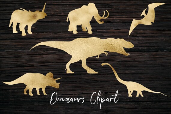 Download Dinosaur Clipart Gold Dinosaurs Silhouettes Clipart Tyrannosaurus Rex Velociraptor Brachiosaurus Allosaurus Svg Cut File By North Sea Studio Catch My Party