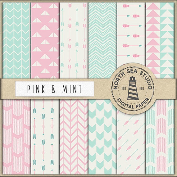 Arrows Digital Paper Pink And Mint Arrow Paper Tribal Background Arrow Geometric Digital Scrapbooking Mint Pink Boho Download Il_570xn