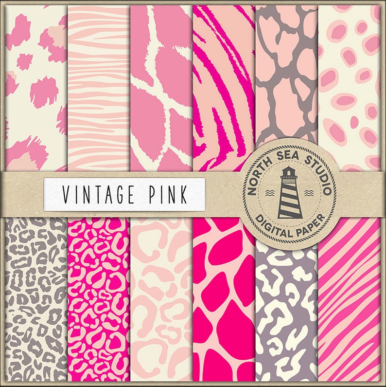 VINTAGE SAFARI Pink Animal Paper Pink Safari Backgrounds Etsy