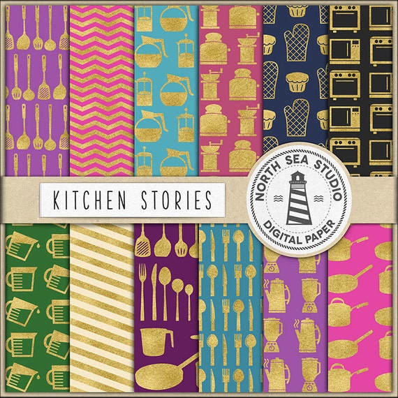 Kitchen Paper Gold Kitchen Tool Collection Digital Paper