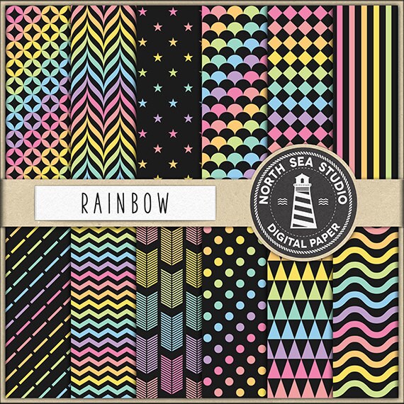 PRISMATIC Digital Paper Rainbow Paper Rainbow Backgrounds Digital Scrapbooking 12 JPG 300 DPI Files Download Il_570xn