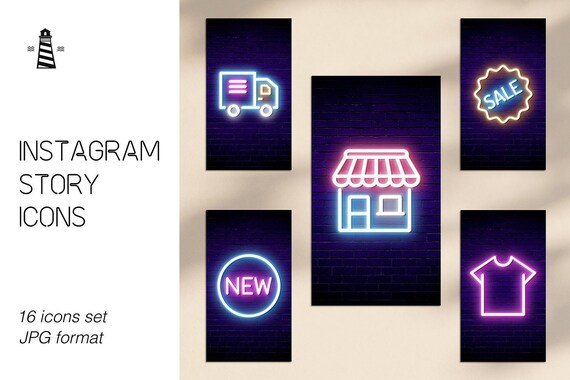 Neon Tubes Instagram Shop Icons, E-commerce Instagram Story Icons, Business Instagram Covers, Instagram Story Templates Il_570xn