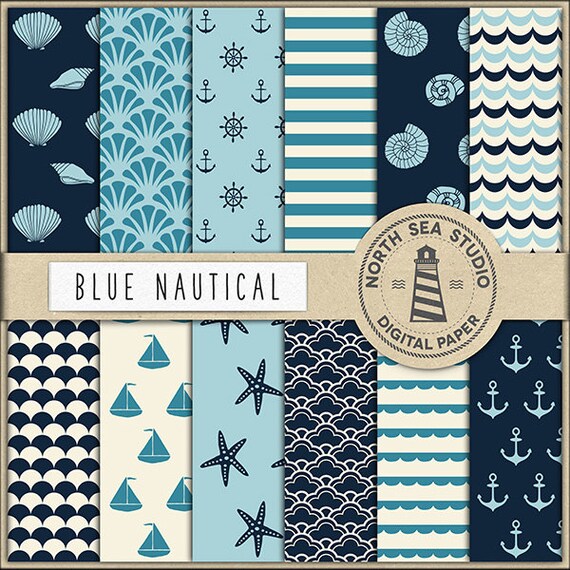 SEA DREAM | Nautical Digital Paper Pack | Scrapbook Paper | Printable Backgrounds | 12 JPG, 300dpi Files Il_570xn