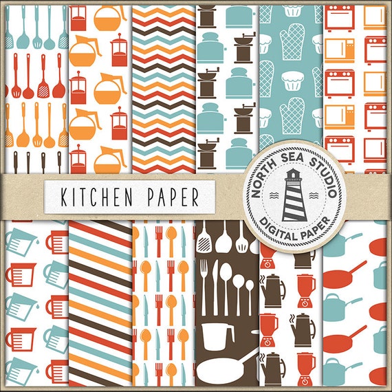 Kitchen Digital Paper Kitchen Utensils Crockery Backgrounds Etsy