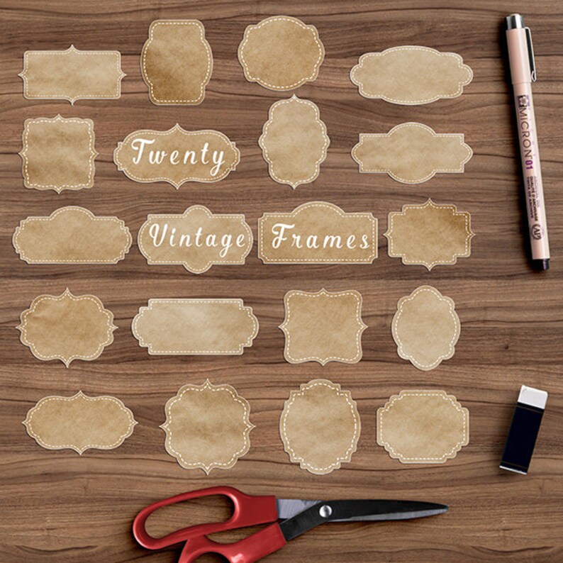 5for8 Vintage Frame Clipart Kraft Paper Borders Image 0