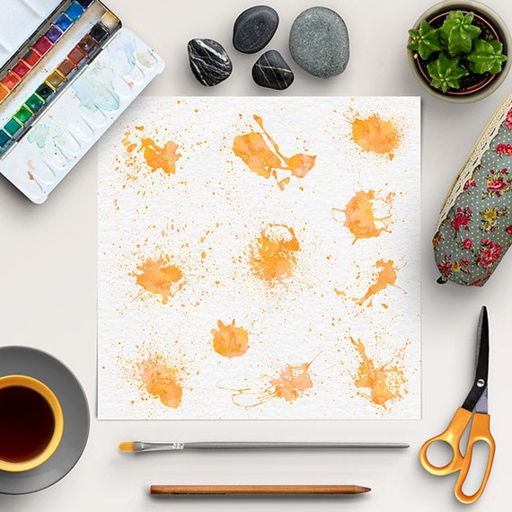 SPLASH ART, Watercolor Splatter Clipart, Orange Splashes, Watercolor Splotch, Brush Strokes, Instant Download Il_570xn