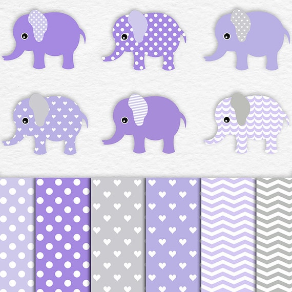 Baby Elephant Baby Shower Clip Art Cute Baby Elephants And Digital Paper Pack Violet Elephant Clipart Animal Digital Images By North Sea Studio Catch My Party