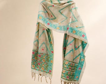 Dupatta india, chal étnico ligero, estola con borlas, envoltorio tradicional para mujer. Regalo.
