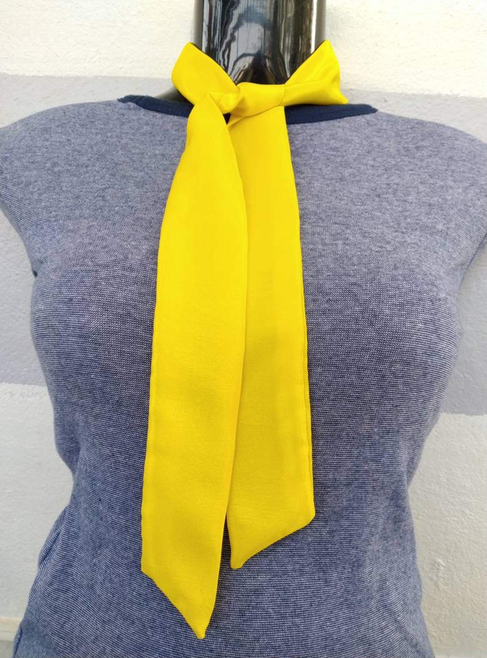 2, Bright Yellow Scarf, Neckerchief, Skinny Scarf, Thin Scarf, Crepe