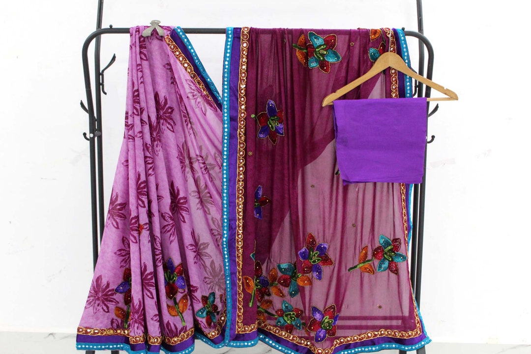 Lilac Shaded Saree /designer Party Wear Saree / Floral Embroidery Saree ...