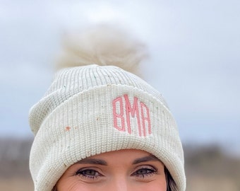 Confetti Beanie, Personalized Pom Pom Hat Adult, Monogrammed Beanie for Women, Personalized Beanies for Women, Personalized Gift for Her