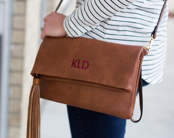 Monogrammed Crossbody Bag | Fold Over Clutch | Cross body Purse | Vegan Leather | Personalized Gift | Bridesmaid Gift | Charlotte