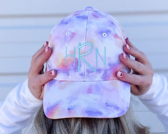 Tess Tie Dye Baseball Hat, Personalized Ball Cap, Monogram Hats for Women, Easter Basket Stuffer, Gifts for Teens, Embroidered Baseball Cap