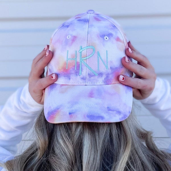 Tess Tie Dye Baseball Hat, Personalized Ball Cap, Monogram Hats for Women, Easter Basket Stuffer, Gifts for Teens, Embroidered Baseball Cap