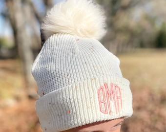 Personalized Pom Pom Hat Kids, Monogrammed Beanie for Toddler, Girls Beanie Hat, Personalized Beanies, Stocking Stuffer, Confetti Hat