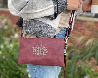 Monogrammed Crossbody Purse, Personalized Wristlet Wallet, Monogrammed Wristlet, Card Slot, Vegan Leather, Personalized Gift for Mom, Monroe