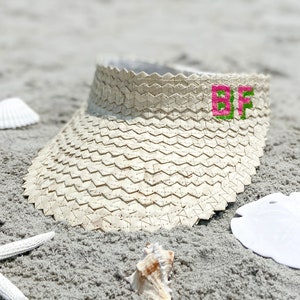 Personalized Straw Visors for Women, Monogrammed Straw Visor Embroidered, Womens Straw Hat, Beach Visors for Women, Pool Visors, Girls Trip image 1