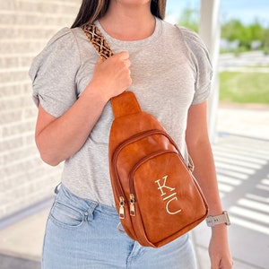 Monogrammed Sling Backpack, Personalized Sling Bag, Sling Pack Womens, Vegan Leather Crossbody, Guitar Strap, Personalized Gift, Sarasota