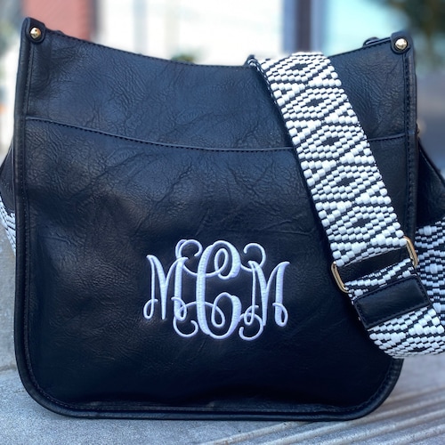 Monogrammed Vegan Leather Crossbody Bag W/guitar Strap Etsy