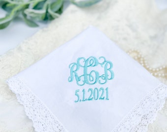 Monogram Handkerchief | Bridal Handkerchief | Personalized Handkerchief | Wedding Hankie | Wedding Hankie | Something Blue | Bridal Hankie