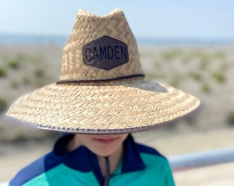 Personalized Boys Lifeguard Straw Hat, Summer Vacation Gift, Toddler Sun Hat, Straw Beach Hat for Boys