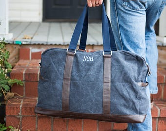 Mens Monogrammed Duffle Bag | Personalized Canvas Weekender | Groomsmen Gift | Large Travel Bag | Valentines Gift for Him | Beau