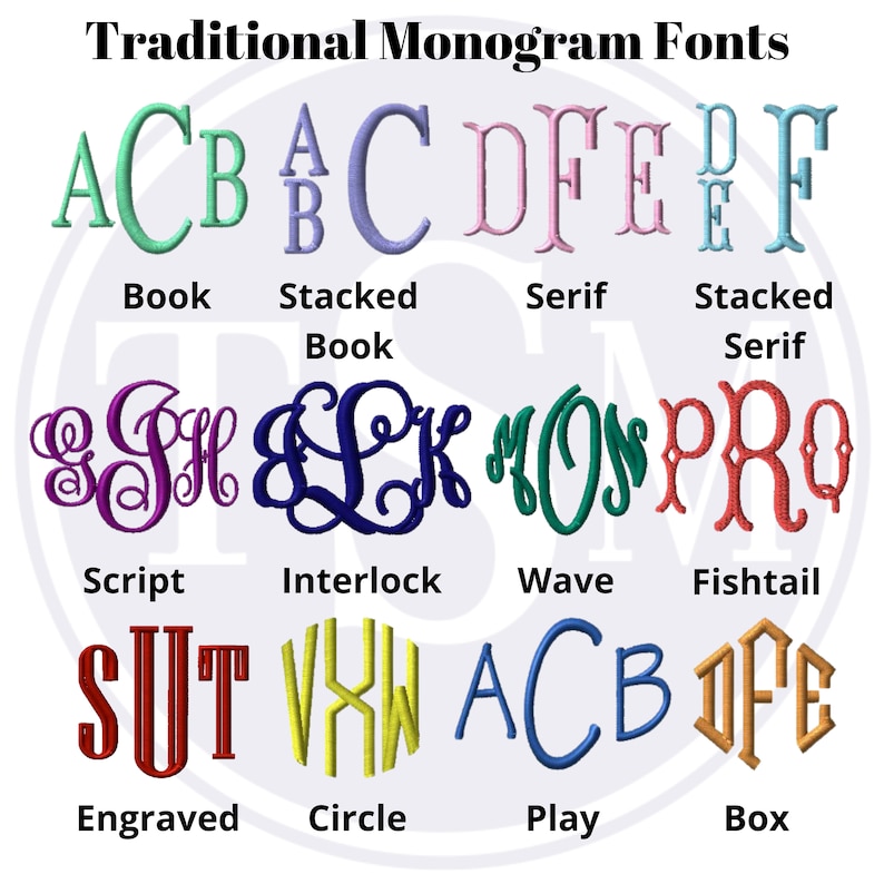 Font sheet for traditional monogram