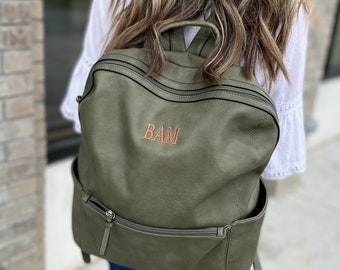 Monogrammed Backpack Purse, Personalized Backpack for Women, Vegan Leather Backpack Purse, Brown Backpack Women, Gift for Her, Beaumont