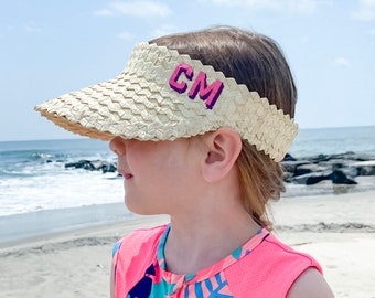 Personalized Straw Visors for Girls, Monogrammed Straw Visor Embroidered, Kids Straw Hat, Beach Visors for Toddlers, Pool Visors, Beach Trip