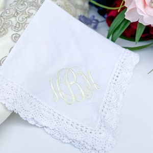 Monogram Handkerchief Bridal Handkerchief Personalized Handkerchief Wedding Hankie Wedding Hankie Something Blue Bridal Hankie image 2