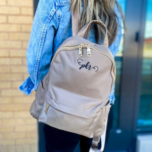 Monogrammed Backpack Mid Size, Nylon Backpack Purse, Mini Backpack Purse Women, Fashion Dome Backpack, Personalized Gift for Her, Magnolia