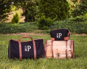 Men's Monogrammed Duffle and Dopp Kit Travel Pack | Overnight Bag | Canvas Bag | Men's Overnight Case | Toiletry Bag