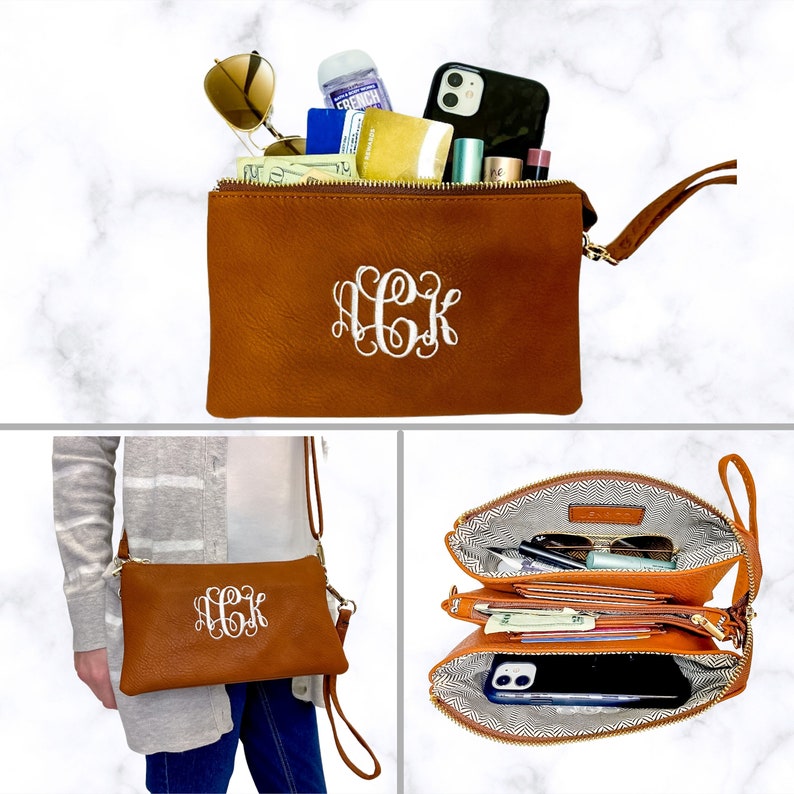 Monogrammed Wristlet Wallet Personalized Wristlet Wallet Monogram Crossbody Purse Personalized Gift for Her Gift for Mom Monroe image 1