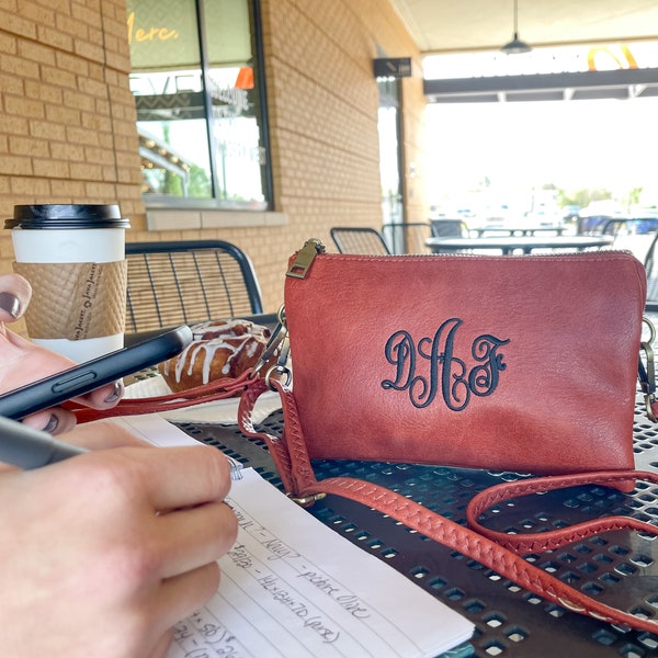 Monogrammed Crossbody Purse, Personalized Wristlet Wallet, Monogrammed Wristlet, Card Slot, Vegan Leather, Personalized Gift for Mom, Monroe