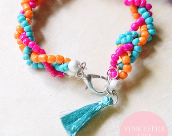 Rainbow tassel bracelet,turquoise tassel bracelet,rainbow cuff bracelet, simple rainbow bracelet,boho bracelet, summer bracelet,beach jewels