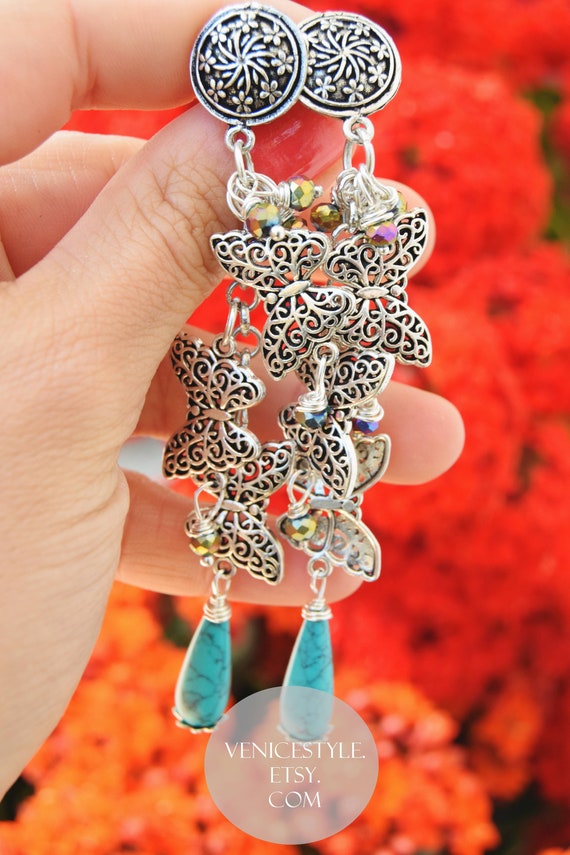 Long butterfly hotsell earrings